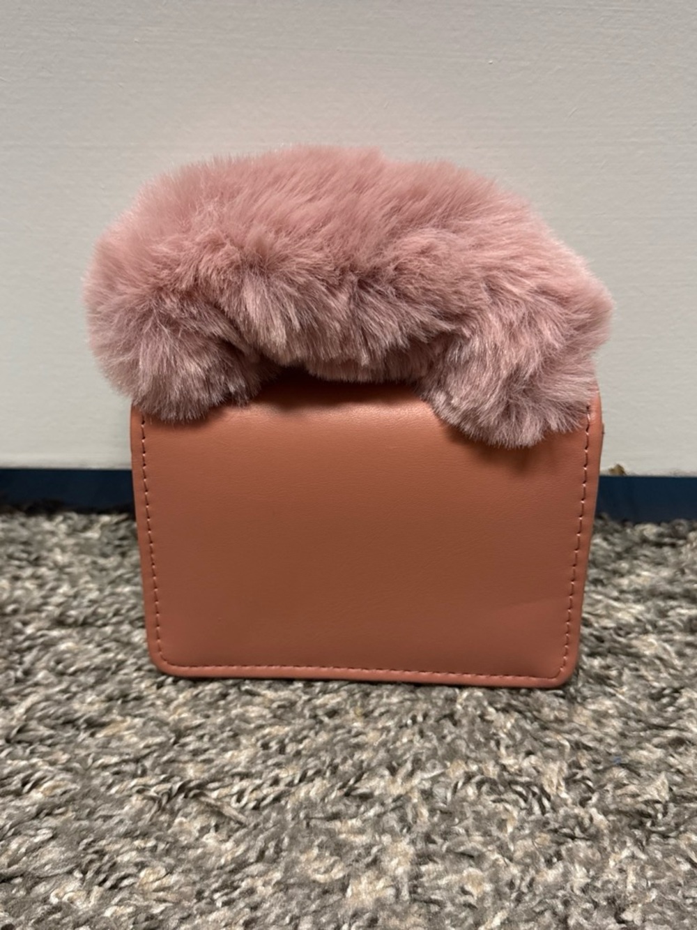 Plush Faux-Fur Accent Pink Crossbody Bag